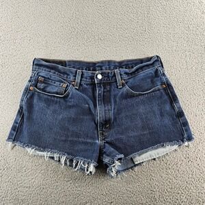 Levis Jean Shorts Women 35 Blue 550 Denim Cutoffs Raw Hem Distressed Relaxed Fit